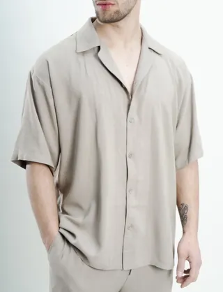 پیراهن لینن لخت خاکی