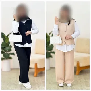 ست 3تیکه جلیقه+شومیز+شلوار جنس شومیزداکرون جلیقه وشلوار شانتون فری38تا46