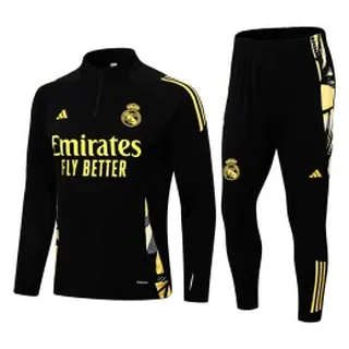 ست نیم زیپ شلوار رئال مادرید Real Madrid 2024-25 Black Tracksuit