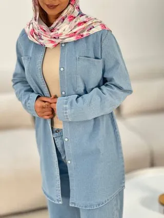 مانتو جین تابستانی  زنانه و دخترانه آبی یخی
