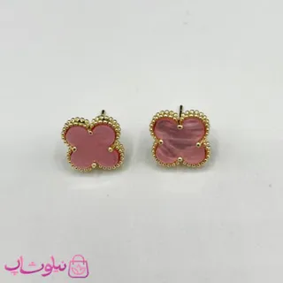 گوشواره میخی دخترانه صورتی طرح ونکلیف آبکاری طلا کیفیت مستر کد 240