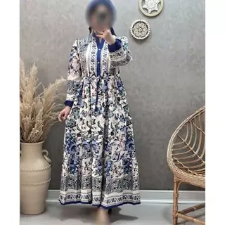 پیراهن کرپ فلورترک کلوش وپرچین بدون آبرفت وچروکی