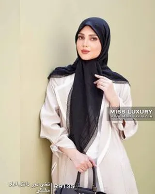 روسری نخی دور دانتل مشکی R9135