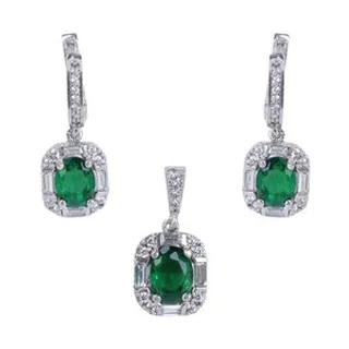 نیم ست نقره زنانه مدل نگین برلیان کوارتز قالب جواهری آبکاری رادیوم کد NTR_584