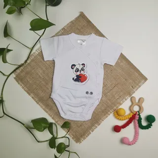 بادی نوزادی آستین کوتاه برند twins طرح پاندا سرمه ای رنگ