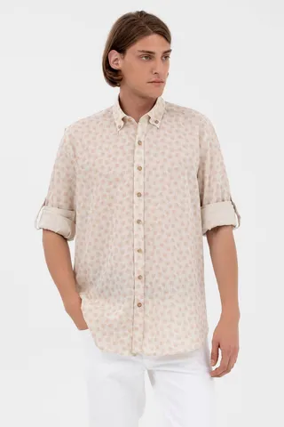 U.S. Polo Assn.پی�راهن مردانه 100% نخی با آستین تاشو یقه دکمه دار