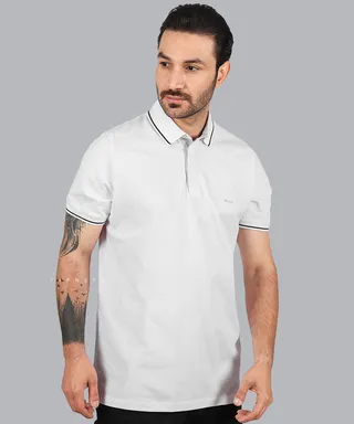 تیشرت یقه دار مردانه سفید 0558
