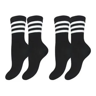جوراب ورزشی ساق بلند زنانه مدل سه خط کد 1857 رنگ مشکی بسته دو عددی