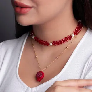 گردنبند استیل دو لاین کریستالی با مروارید پرورشی