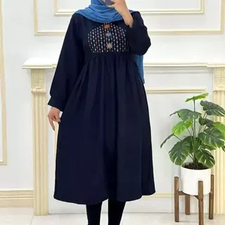 پیراهن زنانه بلند گلدوزی جنس شانتون تابستانه فری سایز تا 46