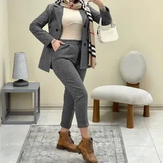 ست دو تیکه کت و شلوار مخمل کبریتی ریز