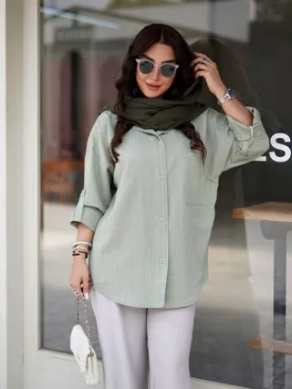 شومیز مانتویی  زنانه آستین بند دار تابستانی