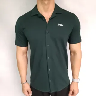 تیشرت دکمه دار زارا سبز شبستری کد 1041008