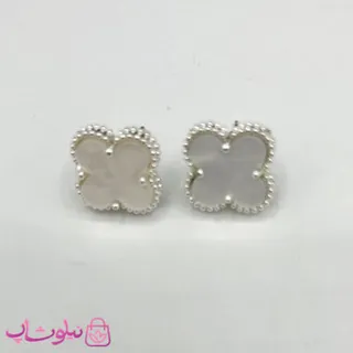 گوشواره میخی دخترانه سفید طرح ونکلیف آبکاری نقره کیفیت مستر کد 240
