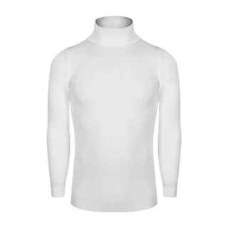 پلیور یقه اسکی مردانه مدل بافت اندامی رنگ سفید