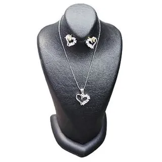 نیم ست نقره زنانه مدل سنگ برلیان طرح قلب کد 78600