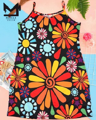 ساحلی سایز بزرگ رکابی با گل‌های رنگارنگ