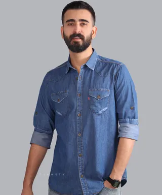 پیراهن مردانه آستین بلند جین 0702