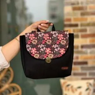 کیف گلدونه طرحدار مشکی گل رنگی