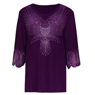 بلوز آستین سه ربع یقه گرد زنانه شاهبازانمدل مجلسی نگین دار