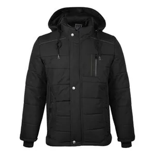 کاپشن مردانه، با رنگ مشکی و طرح ساده، با تنخوری معمولی و یقه ایستاده، مدل بهمن کد Da-2023