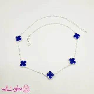 گردنبند زنانه ونکلیف آبی کاربنی آبکاری نقره کیفیت مستر کد 430