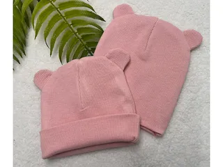 کلاه دو لایه  گرد گوش دار کبریتی نوزادی رنگ صورتی