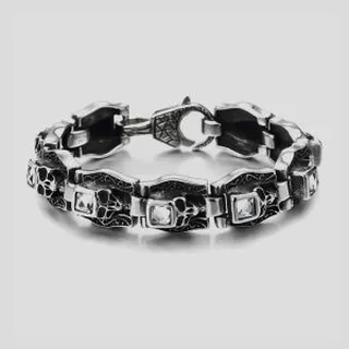 دستبند اسکلتی استیل مدل White Gems کد Njd-744d3