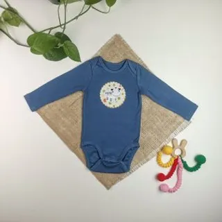 بادی نوزادی پسرانه آستین بلند برند h and m طرح گورخر آبی رنگ