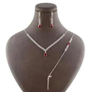 نیم ست نقره زنانه مدل یاقوت AMT-N147