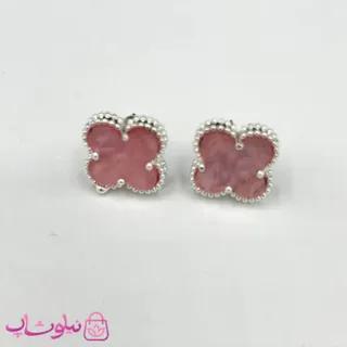 گوشواره میخی دخترانه صورتی طرح ونکلیف آبکاری نقره کیفیت مستر کد 240