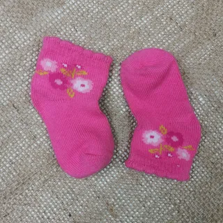 جوراب نوزادی ساق متوسط طرح گل دار صورتی رنگ – 0-6 ماه