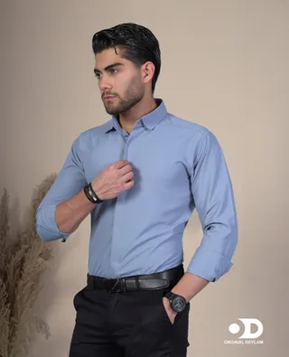 پیراهن دوشین اسپرت-مجلسی مردانه رنگ طوسی سربی |یقه خرگوشی