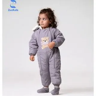 کاپشن سرهمی طرح خرس رنگ طوسی زیزی کیدس