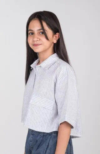 شومیز ساده بافت راه راه آستین افتاده