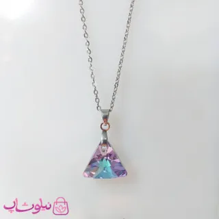 گردنبند سواروسکی زنانه استیل مدل مثلث آبی بنفش سایز بزرگ کد 200