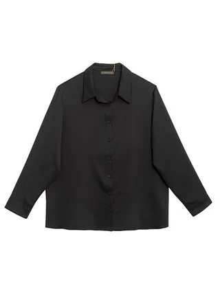 شومیز زنانه بیسیک آستین بلند یقه مردانه 30104 مشکی