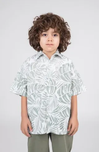 شومیز لینن اسلپ آستین کوتاه تمام چاپ