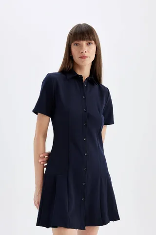 Defactoلباس کوتاه آستین کوتاه یقه پیراهن