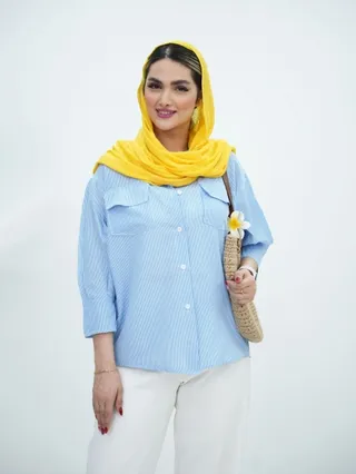 شومیز راه راه آستین پفی فلور کد5921