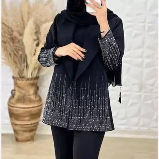 کت مجلسی و مزونی مازراتی مشکی کت مجلسی نگین دار کت مجلسی زنانه سایز بزرگ کت مجلسی دخترانه سایزبندی 44 الی 52