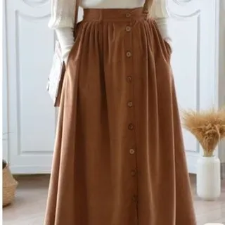 دامن مخمل کبریتی پیلی دار