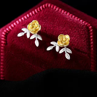 0301. گوشواره نقره مدل گل رز و‌ برگ