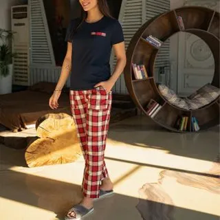 ست تیشرت و شلوارچهار خونه زنانه_کد:6285