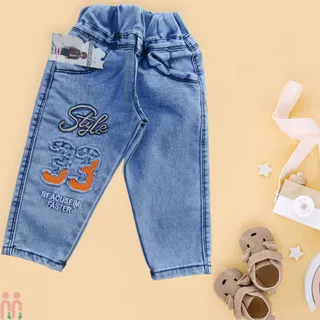 شلوار لی بچه گانه اسپرت کمرکشی آبی طرح...