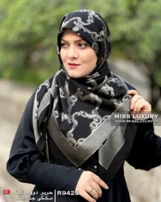 روسری حریر دووره ترک مشکی جت بلک R9429