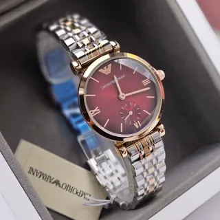 ساعت مچی زنانه امپریو آرمانی EMPORIO ARMANI مدل 11206 بند استیل دو رنگ صفحه نمایش قرمز(چری-البالویی) کد9444
