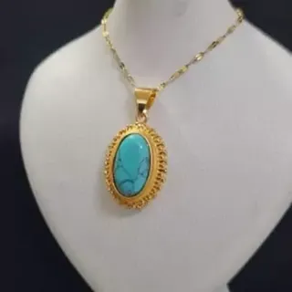 گردنبند فیروزه ای زنانه بیضی طرح طلا