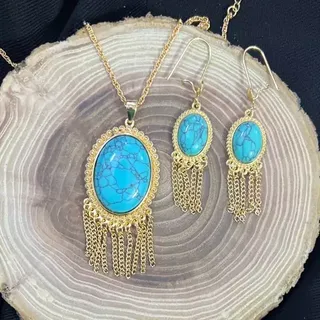نیم ست فیروزه ای برنجی1