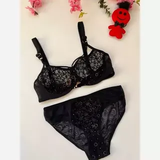 ست شورت و سوتین نگین دار هارنس دار  فنردار ضدحساسیت مشکی 